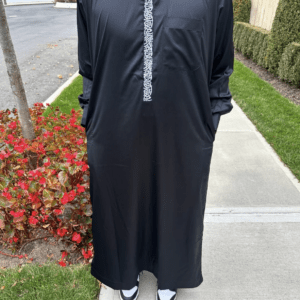 Black & White Embroidery Collared Thobe